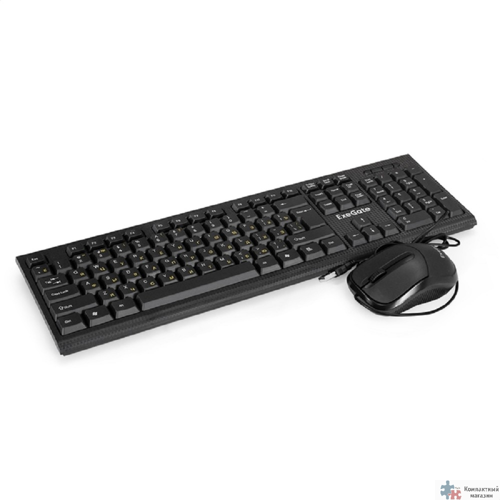 Exegate EX298912RUS Комплект ExeGate Professional Standard Combo MK170 (клавиатура влагозащищенная 104кл. + мышь оптическая 1200dpi, 3 кнопки и колесо прокрутки, длина кабелей 1,5м; USB, черный, RTL)