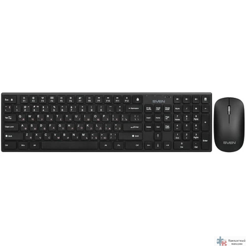 Клавиатура и мышь Wireless Sven KB-C2550W чёрные, тип клавиш ножничный (109 кл.,12Fn, 1000DPI, 2+1 кл.)
