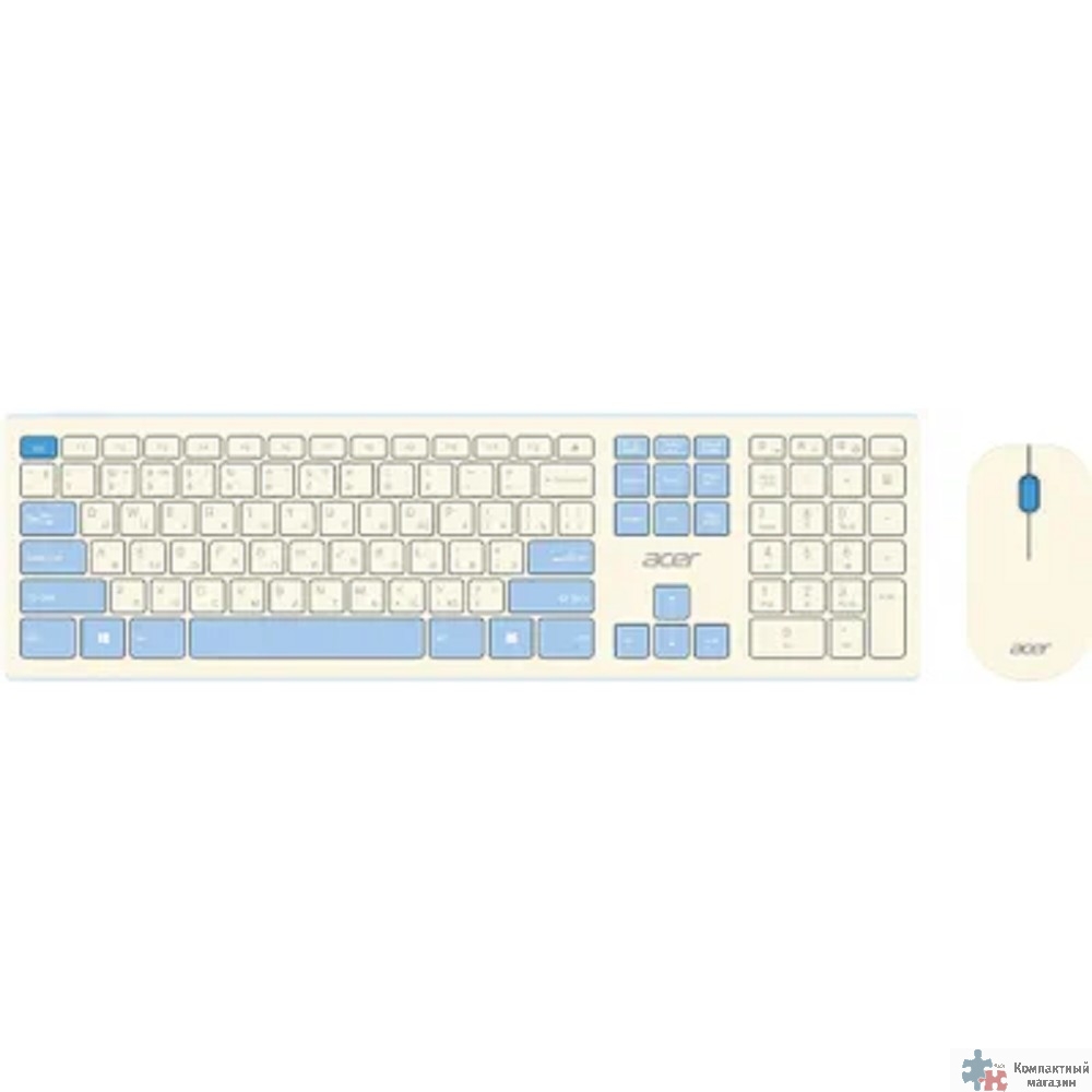 Acer OCC205 [ZL.ACCEE.00C] Комплект (клавиатура+мышь) клав:белый мышь:белый/голубой USB беспроводная slim 