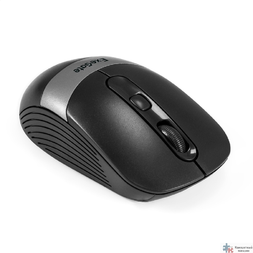 Exegate EX298895RUS Беспроводная мышь ExeGate Professional Standard FG-10 Grey (радиоканал 2,4 ГГц, USB, оптическая, 1200dpi, 4D, 4 кнопки и колесо прокрутки, черная, серая вставка, RTL)
