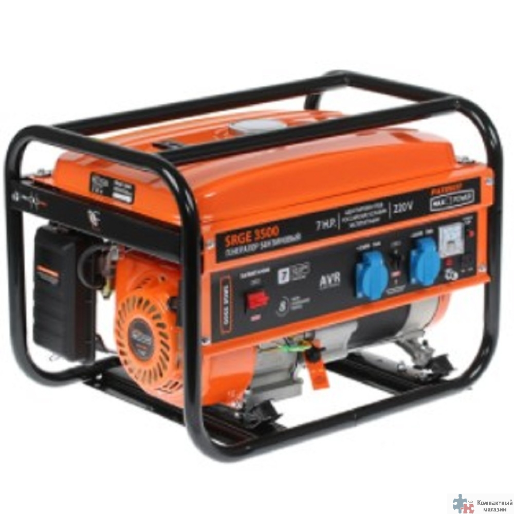 Генератор бензиновый PATRIOT Max Power SRGE 3500 [474103145] {Двигатель: 4т, OHV, АИ-92, 210 сс, 7.0 л.с; Мощность ном/макс: 2.5/2.8 кВт; Объём бака: 15 л; Розетки: 2 евро 16А; Вес: 39 кг;}