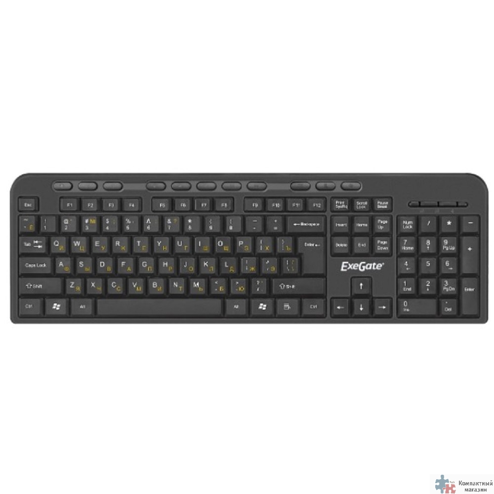 Exegate EX286177RUS Клавиатура ExeGate Multimedia Professional Standard LY-500M (USB, полноразмерная, 115кл., Enter большой, мультимедиа, длина кабеля 1,5м, черная, Color box)