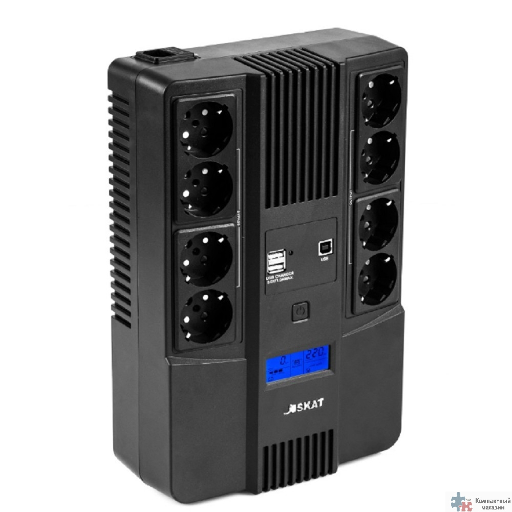 ИБП Бастион SKAT-UPS 800-AID-IN-1x9-8 {Line-interactive, 800/480Вт, LCD-дисплей, USB/ RJ-45, АКБ 1х 9Ач, сверху ЕВРО 4+4, реестр МПТ} (8933)