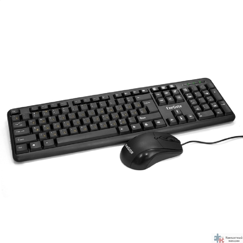 Exegate EX286204RUS Комплект ExeGate Professional Standard Combo MK120 (клавиатура влагозащищенная 104кл.+ мышь оптическая 1000dpi,3 кнопки и колесо прокрутки; USB,длина кабелей 1,5м,черный,ColorBox) 