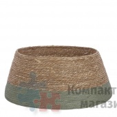 Джутовая корзина для елки коричневая с зеленой полосой 26*58 см
