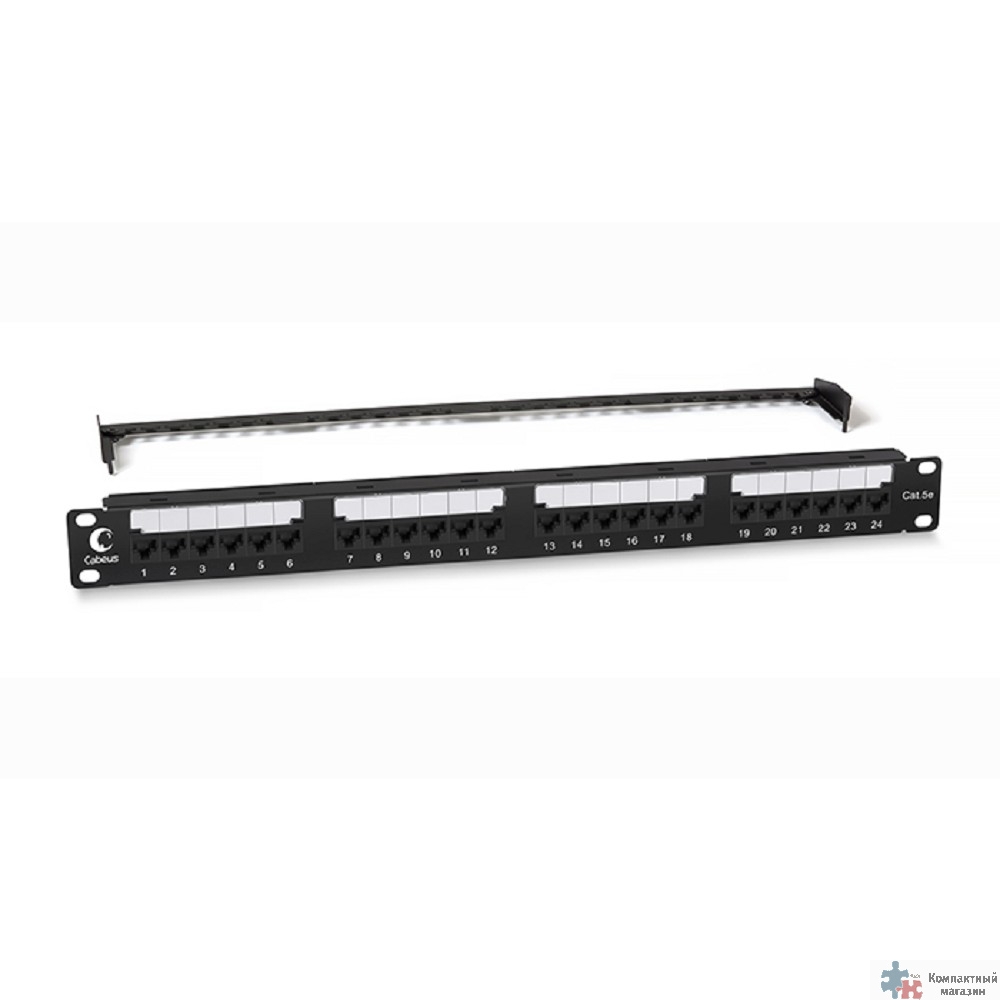 Cabeus PL2-24-Cat.5e-Dual IDC Патч-панель 19" (1U), 24 порта RJ-45, категория 5e, Dual IDC, с задним кабельным организатором, new