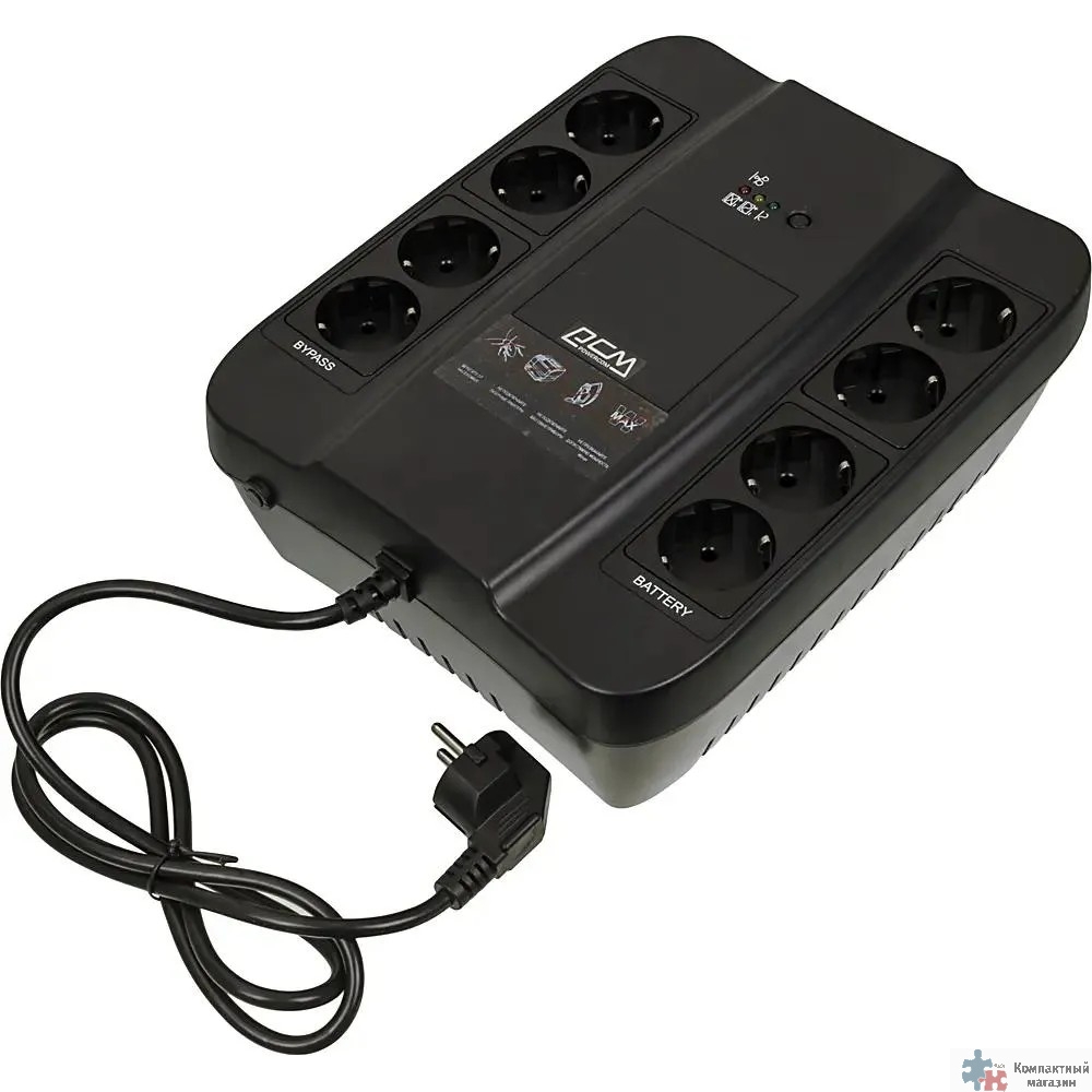 PowerCom Spider SPD-1000N ИБП {OffLine, 1000VA/550W, Tower, 8xEURO: 4 с резервным питанием, 4 с фильтрацией} (332717)